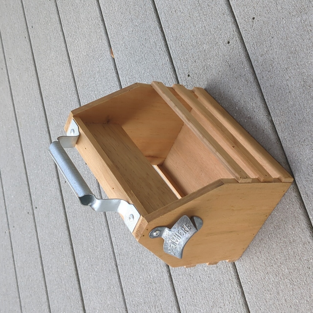 NWOT Wooden Bottle Caddy with Built In Bottle Opener